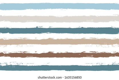 Hand drawn striped pattern, ocher, brown and blue navy stripe seamless background, watercolor lines texture, brush strokes. vector grunge stripes, rustic, scandinavian paintbrush backdrop