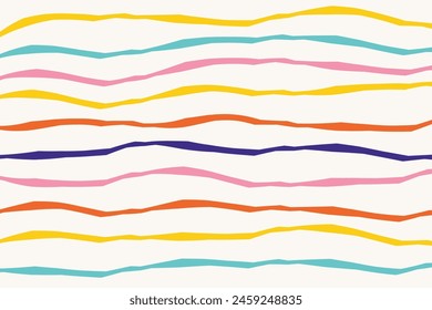 Hand drawn striped pattern with organic geometric shapes lines. bright confident colors Doodle cut out stripes strokes print. Abstract graphic linear geometry