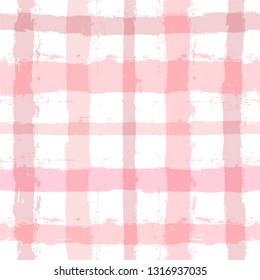 Hand drawn striped pattern, pink girly seamless background. paint ink brush strokes. vector grunge stripes, cute baby paintbrush line backdrop