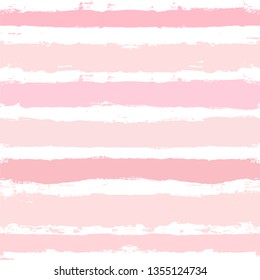 Hand drawn striped pattern, pink girly stripe seamless background, for wrapping, wallpaper, textile. paint ink brush strokes. vector grunge stripes, cute baby paintbrush line backdrop