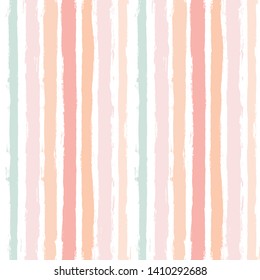 Hand drawn striped pattern, pink girly stripe seamless background, for wrapping, wallpaper, textile. paint ink brush strokes. vector grunge stripes, cute baby paintbrush line backdrop
