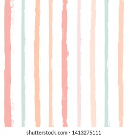 Hand drawn striped pattern, pink girly stripe seamless background, for wrapping, wallpaper, textile. paint ink brush strokes. vector grunge stripes, cute baby paintbrush line backdrop