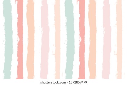 Hand drawn striped pattern, pink, orange and green girly stripe seamless background, childish pastel brush strokes. vector grunge stripes, cute baby paintbrush line backdrop