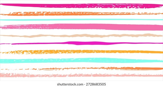 Hand drawn striped pattern, pink, orange and green girly stripe seamless background, childish pastel brush strokes. vector grunge stripes, cute baby paintbrush line backdrop. eps 10