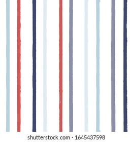 Hand drawn striped pattern, red and blue vertical stripe seamless background, watercolor brush strokes. vector grunge stripes, retro paintbrush line backdrop