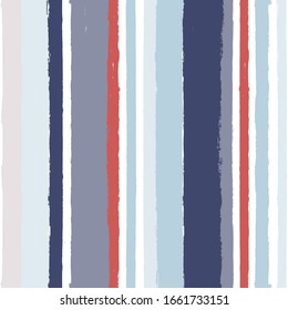 Hand drawn striped pattern, red and blue vertical stripe seamless background, watercolor brush strokes. vector grunge stripes, retro paintbrush line backdrop