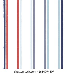 Hand drawn striped pattern, red and blue vertical stripe seamless background, watercolor brush strokes. vector grunge stripes, retro paintbrush line backdrop