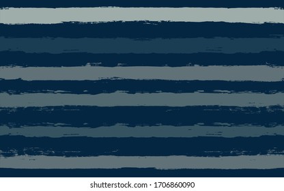 Hand drawn striped pattern, sailor stripes for male polo or T-shirt, navy seamless background, brush strokes. vector stripe navy paintbrush line backdrop