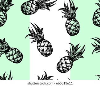 Hand drawn striped pineapple seamless pattern