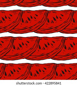 Hand drawn striped red vector seamless pattern of watermelons  slices.It can be used in wrapping paper,fashion trendy fabric,simple ornament and t-shirt design.Summer pattern