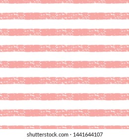 Hand drawn striped seamless pattern. Pink horizontal dry brush strokes texture on seamless pink background.