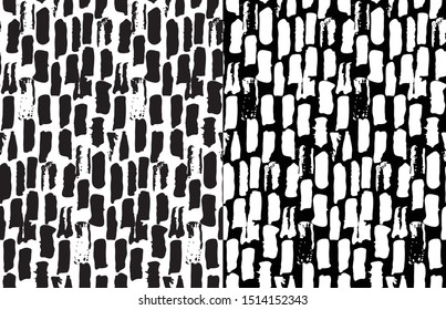 Hand drawn striped seamless pattern with short vertical brushstrokes in black and white. Texture for print, wallpaper, home decor, spring summer fashion fabric, textile, invitation background, paper