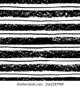 Hand drawn striped seamless pattern. Monochrome horizontal dry brush strokes texture. Bold and thin charcoal lines. Simple geometric abstract vector background. Black painted grunge horizontal stripes
