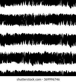 Hand drawn striped texture in black and white, seamless repeating brush strokes vector pattern.