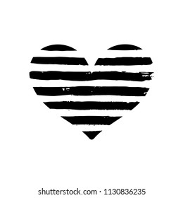 Hand drawn striped textured heart isolated on white background. Brush ink element for Valentine's Day card, T-shirt design. Vector illustration EPS 10 file.
