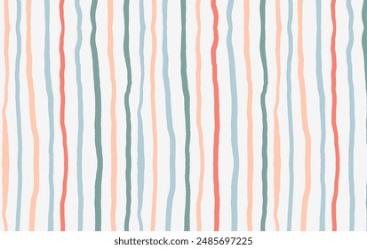 Hand drawn stripes background. Seamless pattern with green, beige and red strokes. Structure stroke background. Pastel tones design. Ideal for textiles, banners, and wallpaper. 