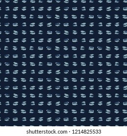 Hand Drawn Stripes Indigo BlueSeamless Vector Pattern. Dotty Grunge Lines Textile Illustration for Boho Fashion Prints, Stationery, Hippie Packaging, Trendy Organic Cloth Backdrop. Japanese Decor.