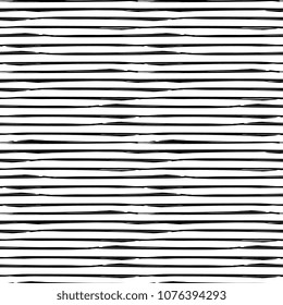 Hand drawn stripes line seamless pattern with creative grunge ink. Monochrome color trendy vector illustration.