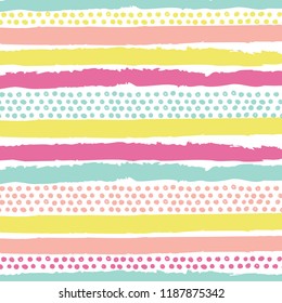 Hand Drawn Stripes with polka, Textured background for poster, card, textile, wallpaper template. Brush painted stripes and polka dots