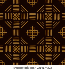 franjas dibujadas a mano, cuadrados, triángulos, hexágonos. fondo repetitivo geométrico negro y marrón. patrón sin costuras vectorial. muestra de tela. papel envolvente. plantilla de diseño para textil, lino, decoración