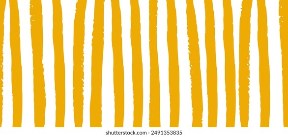 Hand drawn stripes in yellow colours on a white background. Wavy vertical lines backdrop. Vintage design for textile and wallpaper.	