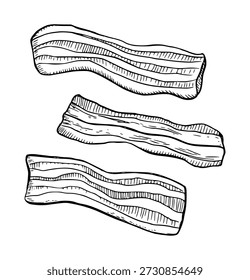 Mão desenhada de tiras de bacon um fundo branco de carne alimentar