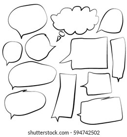 Hand drawn stroke doodle speech bubbles set