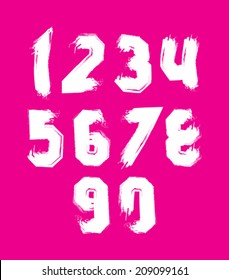 Hand drawn stroked numerals, collection of unusual watercolor numbers.