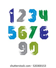 Hand drawn stroked numerals, collection of unusual watercolor numbers.