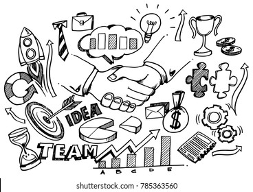 Hand Drawn Strong Business Partnership Concept Wih Doodle Design Style