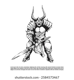 Hand drawn a strong samurai monster holding a sword with one severed hand vector