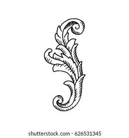 Hand drawn stucco decorative element. Sketch, vector illustration.