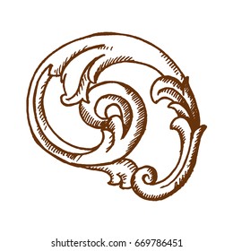 Hand drawn stucco decorative element. Sketch, vector illustration.