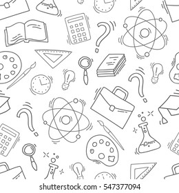Hand Drawn Study seamless pattern with school accessories