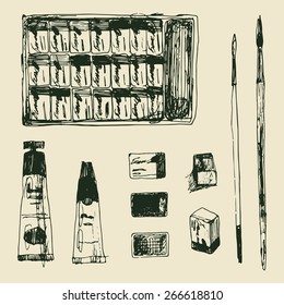 hand drawn stuff for artist. vector illustration. art sketched collection.