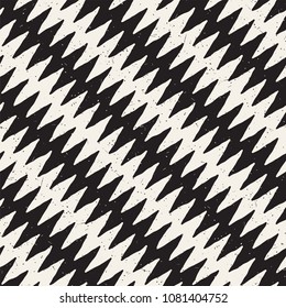 Hand drawn style abstract seamless pattern in black and white. Retro grunge freehand jagged lines texture.
