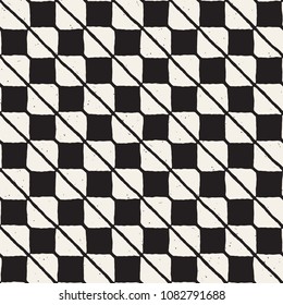 Hand drawn style abstract seamless pattern in black and white. Retro grunge freehand jagged lines texture.
