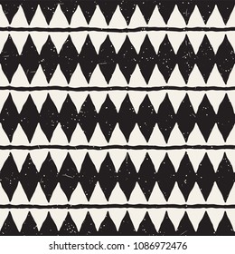 Hand drawn style abstract seamless pattern in black and white. Retro grunge freehand jagged lines texture.
