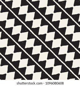 Hand drawn style abstract seamless pattern in black and white. Retro grunge freehand jagged lines texture.