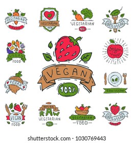 Hand drawn style of bio organic eco healthy food label vegan vegetable vector illustration vegetarian natural farm sign.