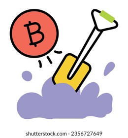Hand drawn style bitcoin mining icon 
