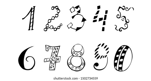 Hand drawn style black numbers on white. Isolated vector design template elements.