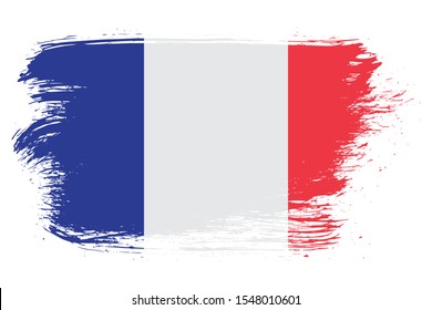 Hand drawn style, brush painted France flag. 