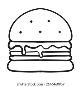 hand drawn style of burger line art outline icon vector. Suitable for food and beverage, bar or resto.