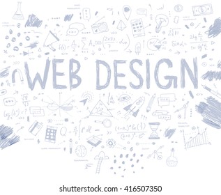 Hand Drawn Style Business Design. Pencil Sketch. Set of application development, web site coding, information and mobile technologies vector icons and elements. Modern collection.