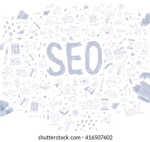 Hand Drawn Style Business Design. Pencil Sketch. Set of application development, web site coding, information and mobile technologies vector icons and elements. Modern collection.