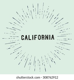 Hand drawn style California type in a sun burst pattern