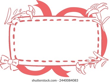 Hand drawn style of carnation and ribbon line art frame illustration