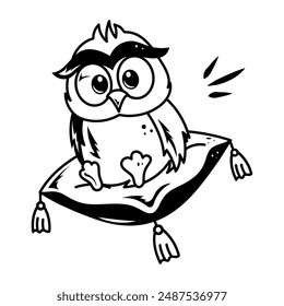 Hand drawn style cartoon of owl pillow 