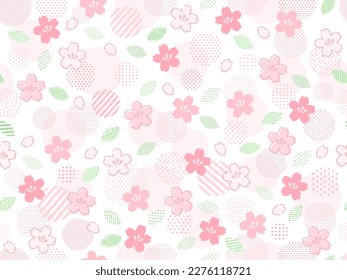 Flores de cerezo de estilo dibujado a mano con antecedentes de patrones de hojas jóvenes